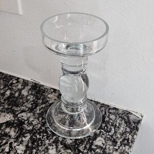 Large Clear Glass chunky Bubble Stem Candle holder cozy ambience